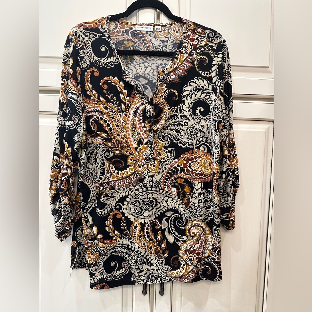 Susan Graver Black and White Blouse Elegant Top